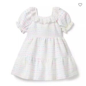 Janie and Jack White Tweed Eyelet Trim Tiered Dress 6